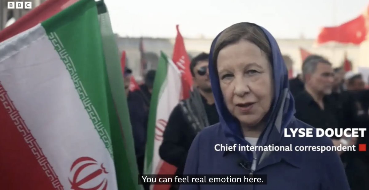 Never_Again2020's tweet photo. The @BBC's coverage of Khamenei’s funeral has been so reverential, you'd think a respected statesman had died, not a monster who killed 40,000 of his own citizens, hanged gay men and blinded girls who defied his dress code. Our national broadcaster has lost its moral compass. https://t.co/AB0hg93SeH