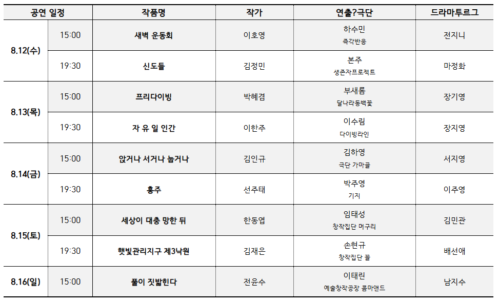 froggim's tweet photo. 아르코·대학로예술극장
봄 작가, 겨울 무대 낭독공연 2026
8.12(수) - 8.16(일)

8.12(수)
새벽 운동회 - 이호영, 하수민 즉각반응
신도들 - 김정민, 본주 생존자프로젝트

8.13(목)
프리다이빙 - 박혜겸, 부새롬 달나라동백꽃
자 유 일 인간 - 이한주, 이수림 다이빙라인 https://t.co/0kVCsy3nCu