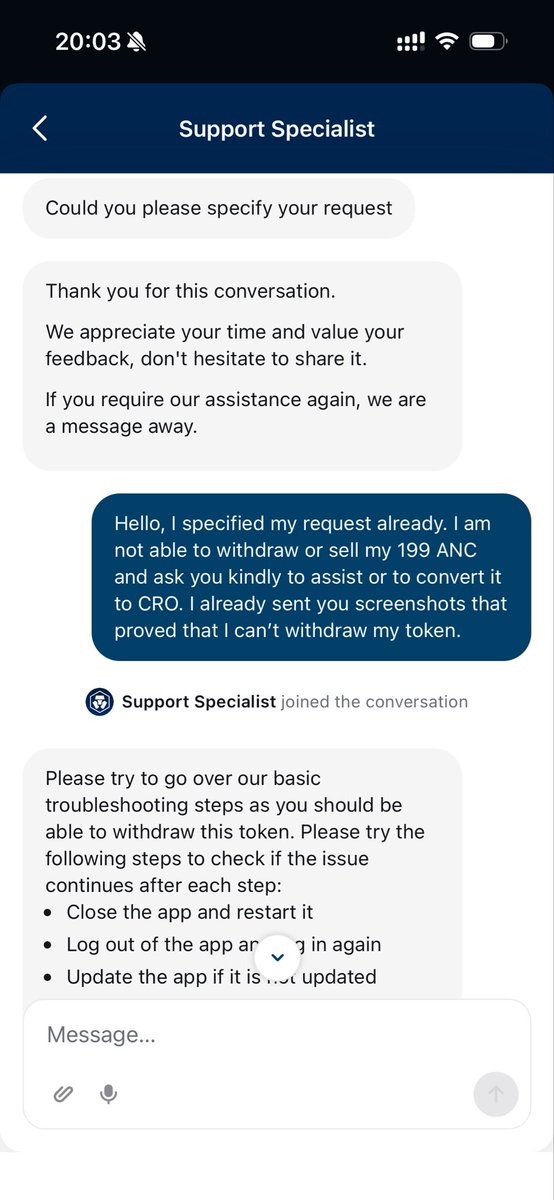DonArmbrust's tweet photo. @keeks1091 @cryptocom Hello, yes, luckily it is a minor issue (<10 USD related to Terra/LUNA), but I am very disappointed by the tone of voice.ä of your colleagues. https://t.co/7ZATJrHapM