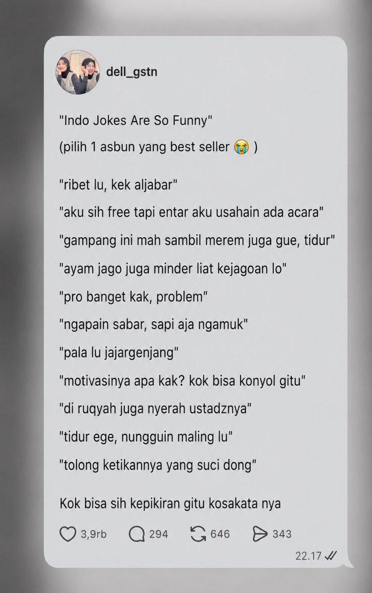 myshawti's tweet photo. Di sebelah gue baca 😭😭😭:

- Kak ini gobloknya bakat dari lahir apa ambil kursus? 🤣🤣

- Story isinya lari mulu, kek jambret aja https://t.co/gyFrRauwu1