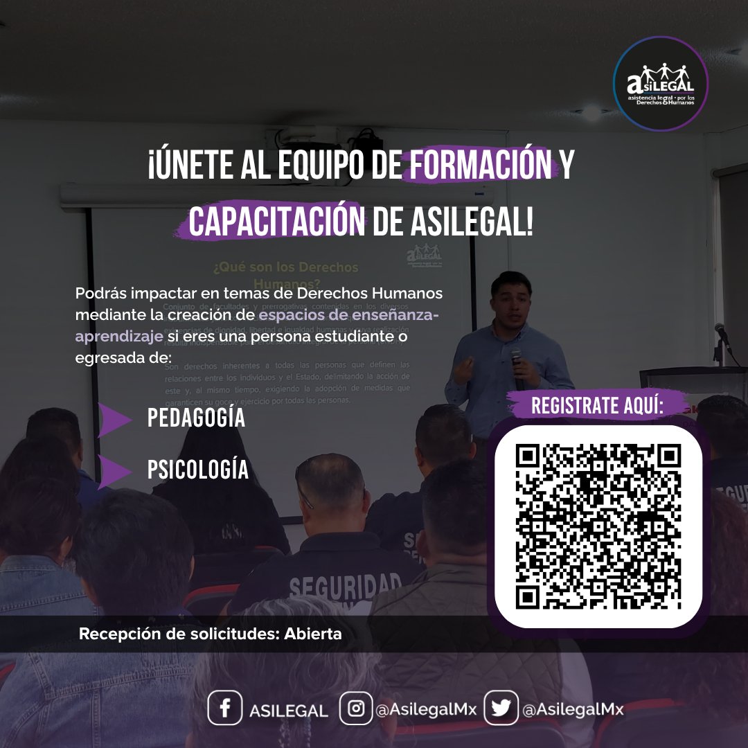 AsilegalMx's tweet photo. ¿Quieres que tu servicio social tenga un impacto real?
Buscamos estudiantes comprometidas/dos con la transformación social, el acceso a la justicia y la defensa de la dignidad humana.
Regístrate.
https://t.co/7RJa7FFbvt
#ServicioSocial #ASILEGAL #DerechosHumanos https://t.co/0GjhVQWme3