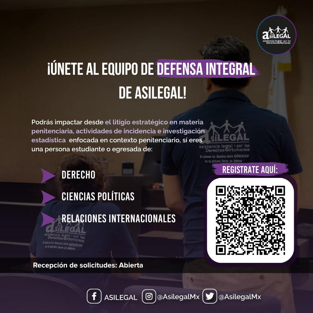 AsilegalMx's tweet photo. ¿Quieres que tu servicio social tenga un impacto real?
Buscamos estudiantes comprometidas/dos con la transformación social, el acceso a la justicia y la defensa de la dignidad humana.
Regístrate.
https://t.co/7RJa7FFbvt
#ServicioSocial #ASILEGAL #DerechosHumanos https://t.co/0GjhVQWme3