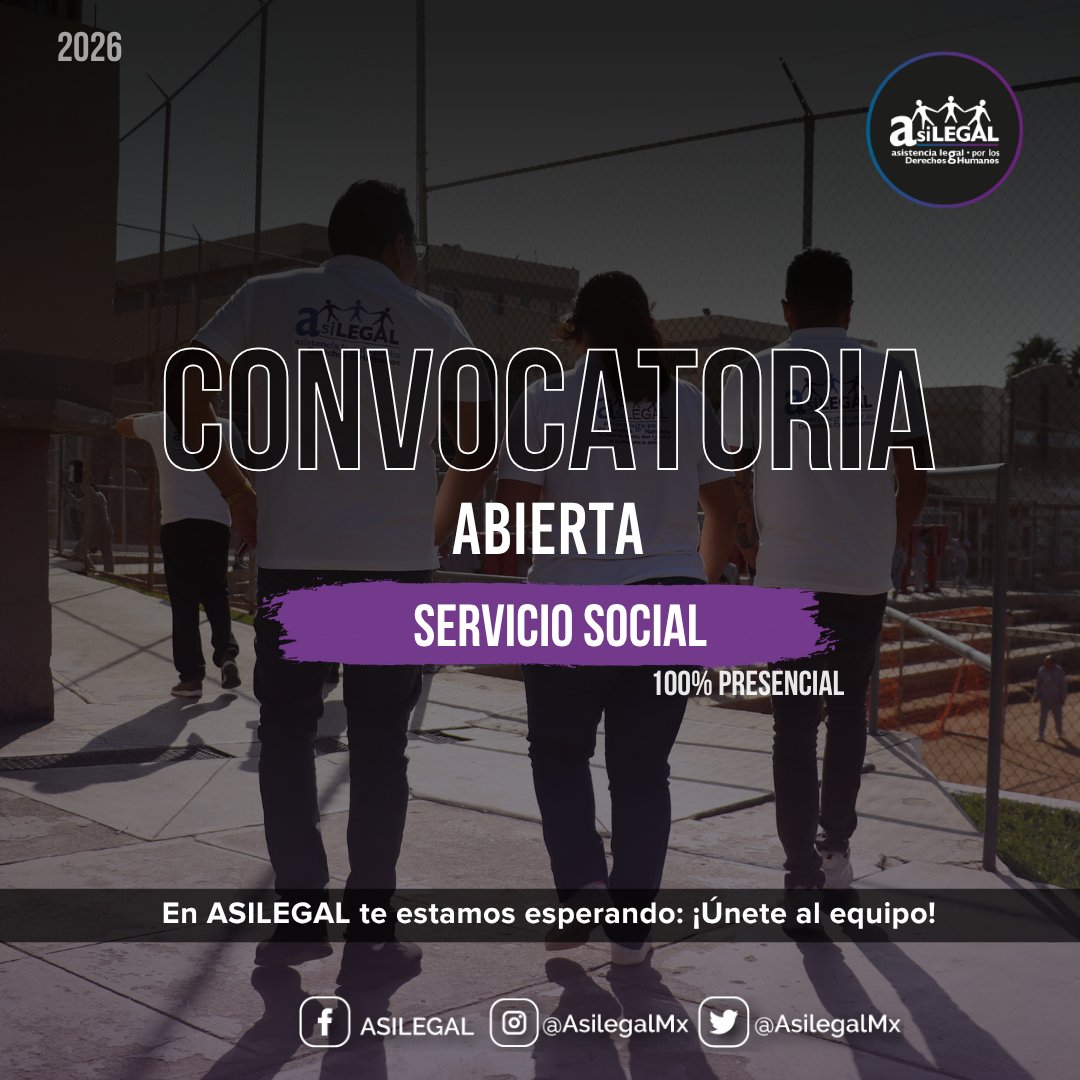 AsilegalMx's tweet photo. ¿Quieres que tu servicio social tenga un impacto real?
Buscamos estudiantes comprometidas/dos con la transformación social, el acceso a la justicia y la defensa de la dignidad humana.
Regístrate.
https://t.co/7RJa7FFbvt
#ServicioSocial #ASILEGAL #DerechosHumanos https://t.co/0GjhVQWme3