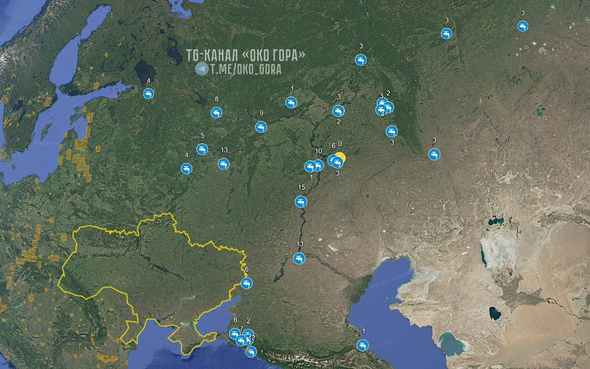 oko_gora_tg's tweet photo. 📍Geography of Russian Oil Refineries vs. Ukrainian UAV Strikes

🔵 – Oil refineries that have been attacked;
🟠 – Oil refineries that have not been targeted.

Some statistics:

🟢 32 out of 44 oil refineries have been attacked (73%);
🟢 A total of 167 successful strikes on Russian oil refineries have been recorded since 2022.

🟢 Most frequently targeted refineries:

Saratov Oil Refinery — 15 attacks;
Ryazan Oil Refinery — 13 attacks;
Volgograd Oil Refinery — 13 attacks.