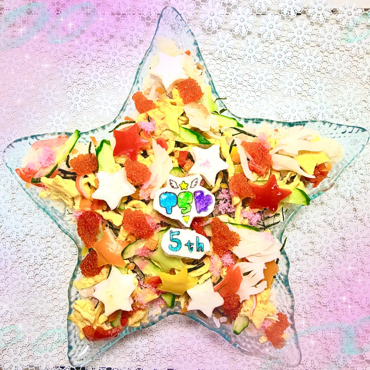 sasakama723's tweet photo. 5周年おめでとうございます💙💚💜

7月7日メジャーデビュー🌟
タキミラ7万回再生もおめでとうございます💫

七夕🎋なのでちらし寿司でお祝い🤭💞

まだ日は浅いですが、これからも推させてください🫶💞
#TSKLights 
#TSKHs
#TSKFA https://t.co/quaRbUT3D1