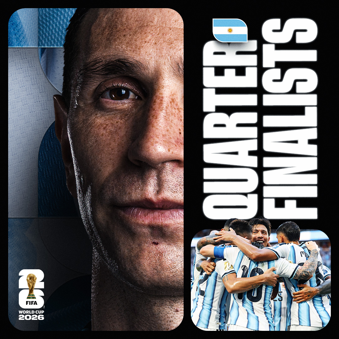 FIFAWorldCup's tweet photo. 🇦🇷 Argentina have qualified for the Quarter-finals!

#FIFAWorldCup