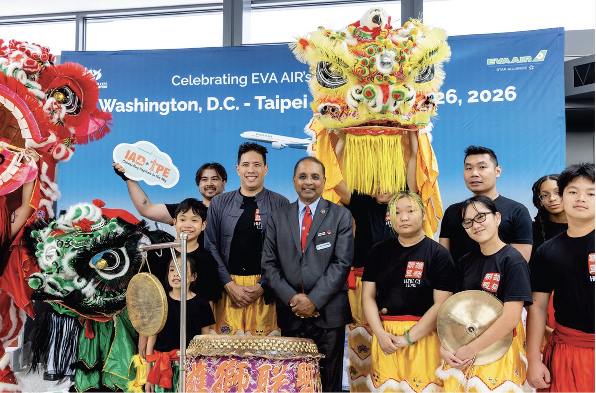 Kannanforva's tweet photo. A historic day recently at @Dulles_Airport welcoming the inaugural @EVAAirUS nonstop flight from Taipei! Dulles is Virginia’s gateway to the world, and this new route will help drive new tourism, investment, and international partnerships. Congratulations on this milestone! https://t.co/a3qNPwGUAA