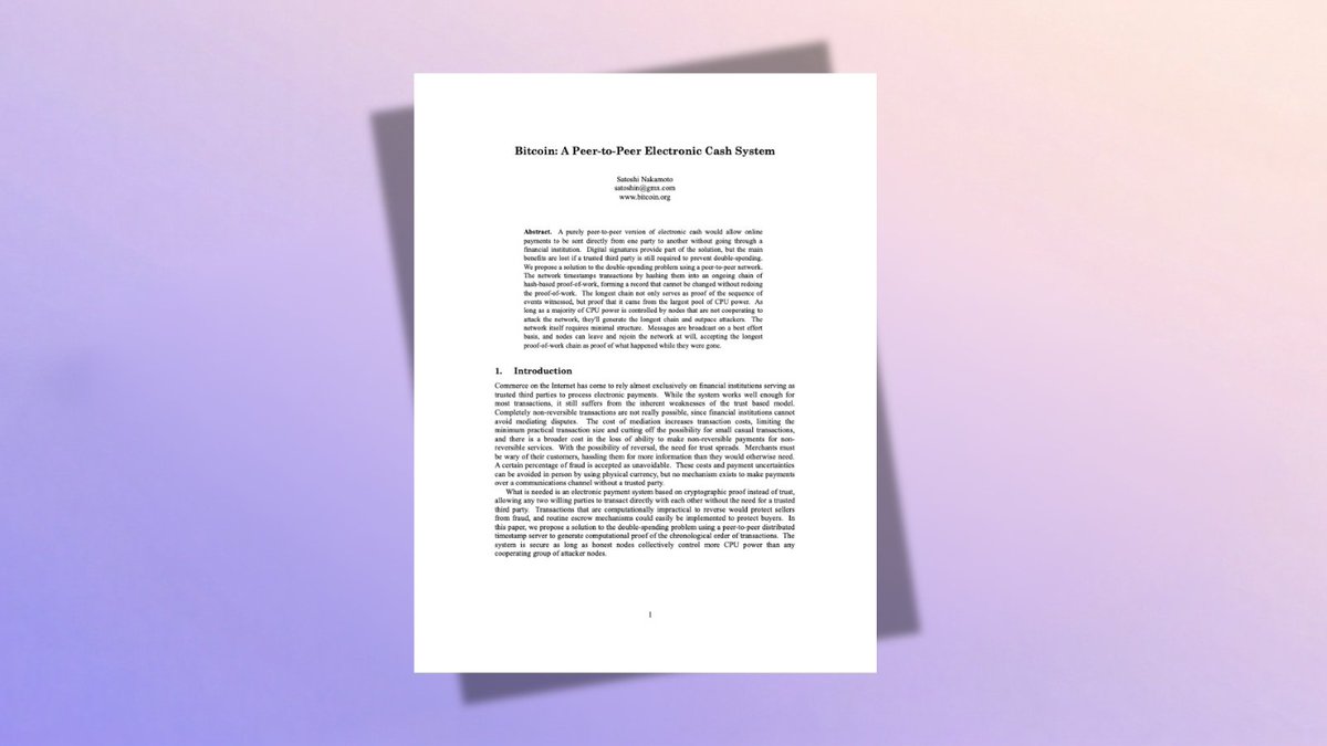rain's tweet photo. الورقة البيضاء (Whitepaper)

هي الوثيقة التأسيسية التي يشرح فيها أي مشروع كريبتو فكرته وآلية عمله وتوزيع عملته

قراءتها من أفضل عادات البحث قبل التعامل مع أي أصل، وورقة بيتكوين عام 2008 أشهر مثال عليها https://t.co/QaUvVTTxdR