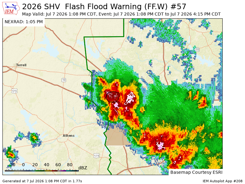 SHVWXBOT's tweet photo. SHV issues Flash Flood Warning [flash flood: radar indicated] for Smith [TX] till Jul 7, 4:15 PM CDT https://t.co/Himco4SGpk https://t.co/oPmFI5akvu