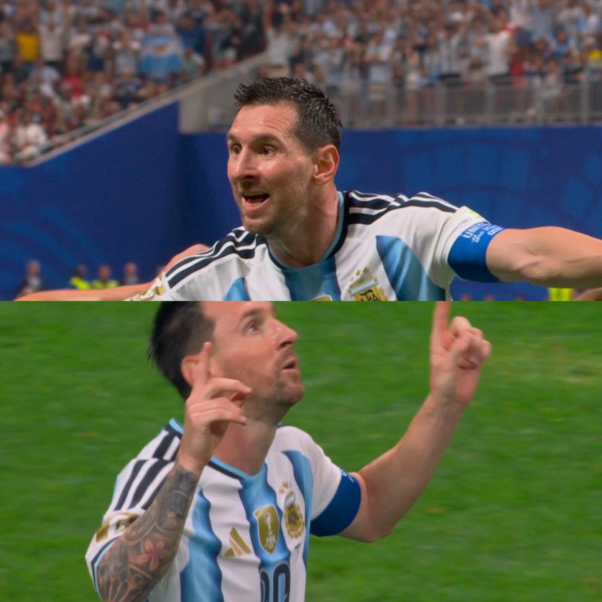 Juezcentral's tweet photo. Hasta en el día en el que juega unos de sus partidos más discretos con la selección, Messi asiste y anota contra Egipto, reviviendo al Campeón del Mundo. 

No se puede dudar nunca de Lionel Andrés. 

The Last Dance sigue😮‍💨 https://t.co/YknhxUr33O