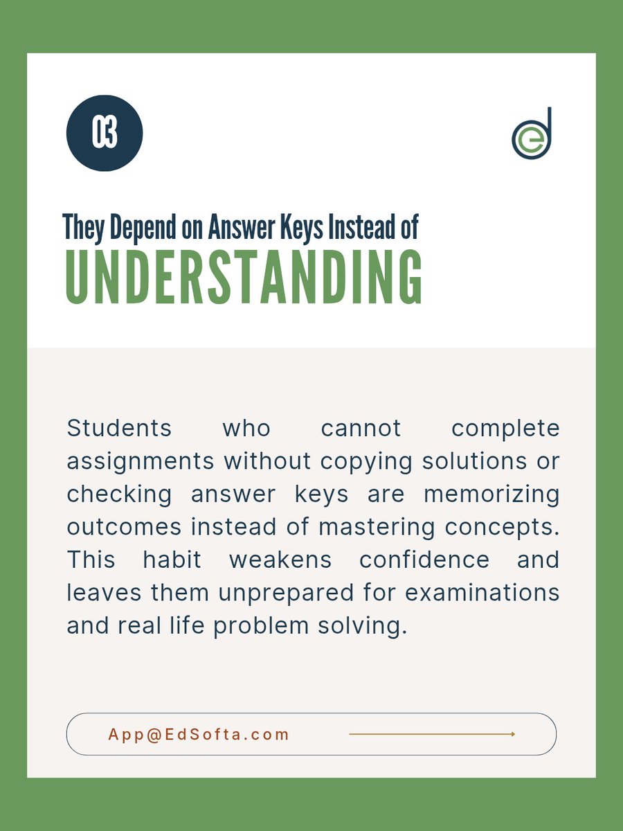 EdSoftaApp's tweet photo. Red Alert! 

Students who only study when watched, depend on answer keys, or quit at tough questions need more than reminders. They need better learning habits.

Partner with EdSofta to raise confident, future ready learners.

#EdSofta #EdTech #JAMBPrep #Schools https://t.co/NPBAR5FfFt