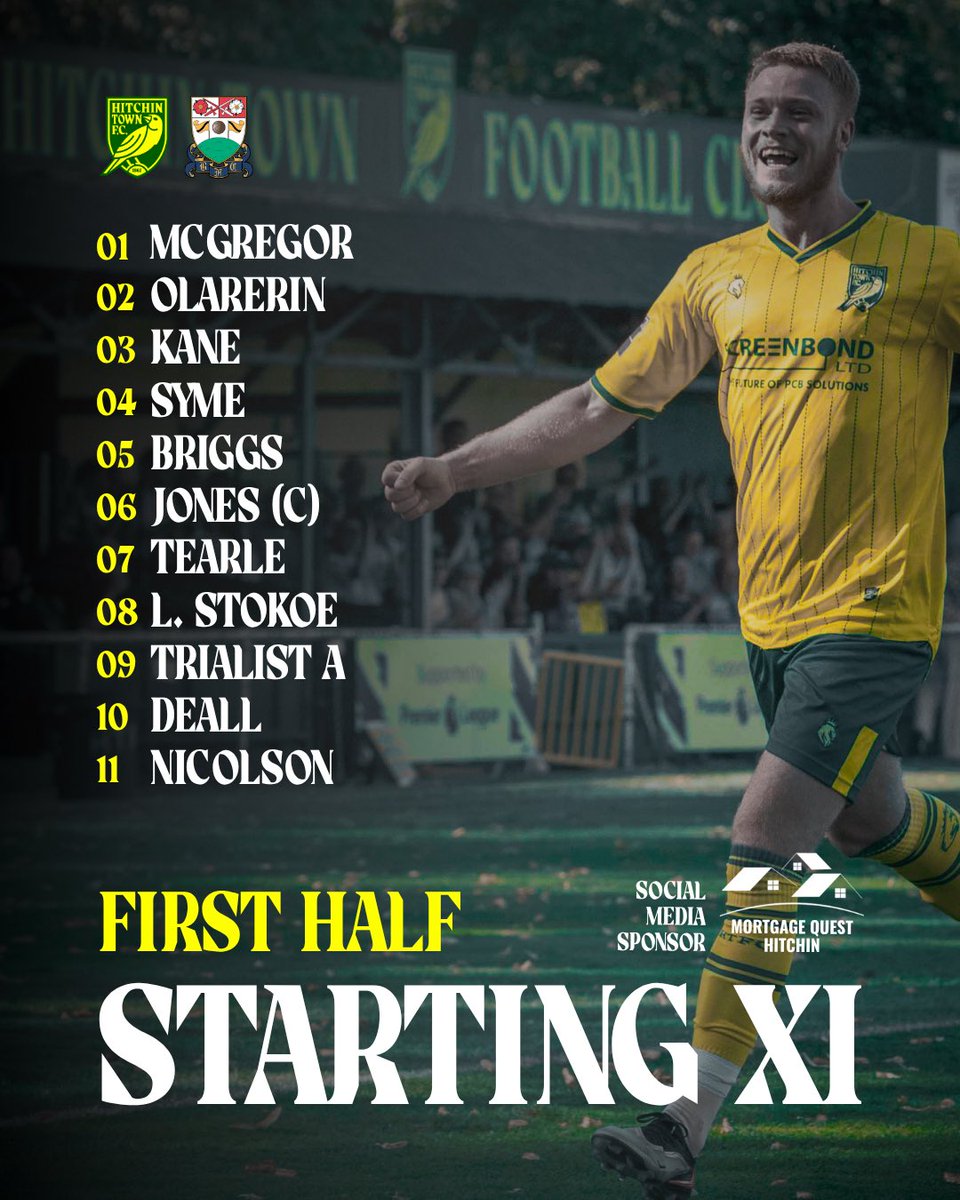 HitchinTownFC's tweet photo. 🔢 First half starting XI

Here is your first half lineup for tonight’s match against @BarnetFC https://t.co/Jex2ugXnSG