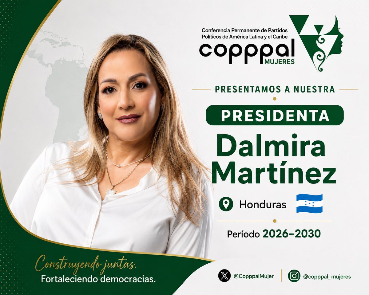 CopppalMujer's tweet photo. Hoy comenzamos a presentar a quienes integran la Junta Directiva de COPPPAL Mujeres para el período 2026–2030. Mujeres unidas por un mismo compromiso: fortalecer la participación política de las mujeres y construir democracias más sólidas en A.L. y el Caribe. #ConstruyendoJuntas https://t.co/n92uzUFqcn