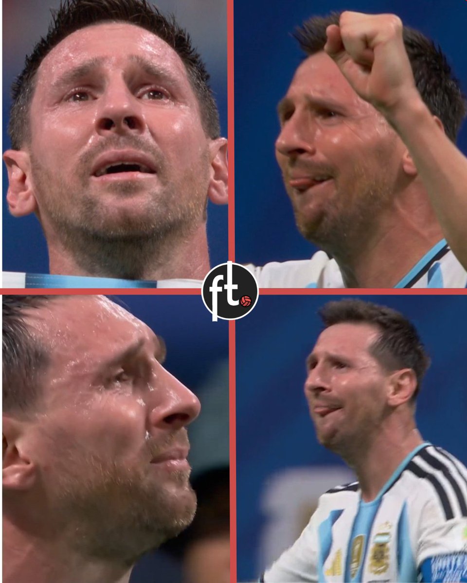 Footballtweet's tweet photo. Leo Messi can't stop crying after Argentina's historic win. 🥲🇦🇷

He's exhausted. He's relieved. He knows just how close they came to crashing out.

But once again, when Argentina needed him most, he delivered.

A true football legend. A true icon.

His dream of becoming a back-to-back World Cup champion is still alive. 🐐🏆