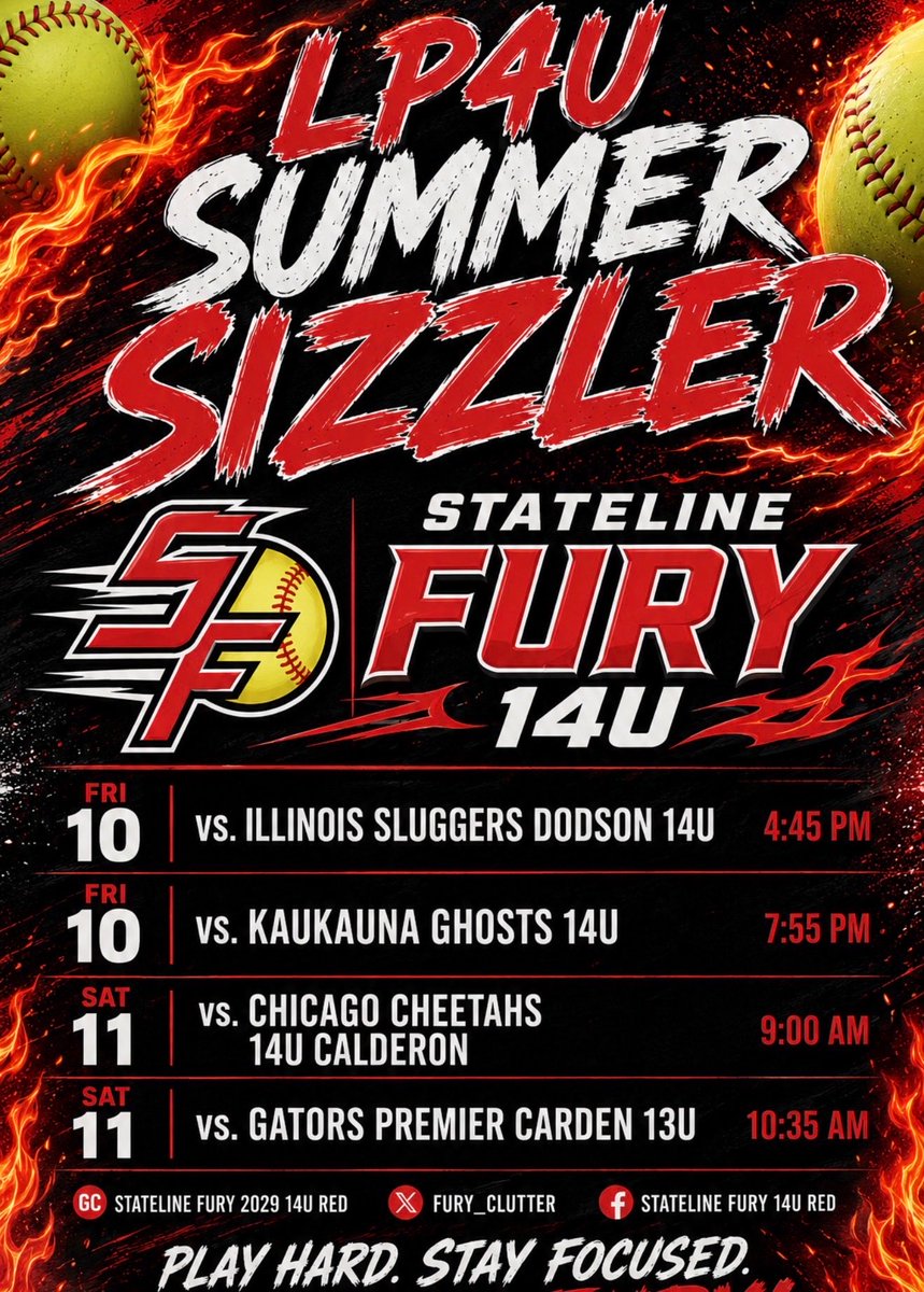 Fury_Clutter's tweet photo. One last Tournament before we leave for Nationals!! Come see our girls in action. 
East Side  Sports complex 
3565 Legacy Blvd 
St Charles,IL https://t.co/pbtOBcFY6v