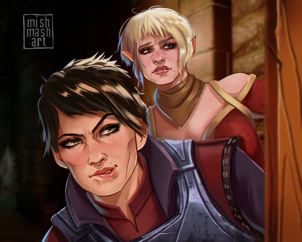 mishmesh_art's tweet photo. What are they looking at? #dragonage 
Sera &amp; Cassandra Pentaghast https://t.co/fv2f9xM0rz