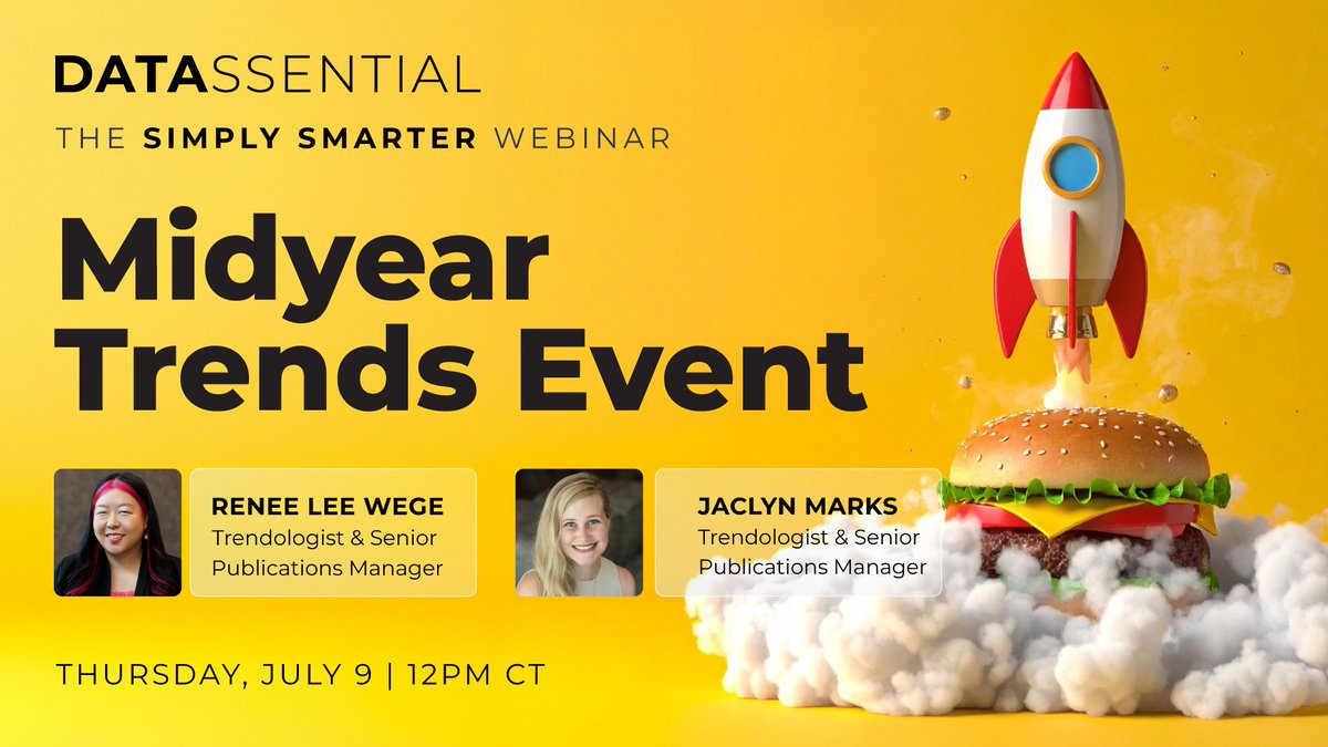Datassential's tweet photo. Get ahead of what’s trending and growing in #foodservice—join #Datassential’s Midyear #Trends Event this Thursday, July 9 at 12 pm CT for the #foods, #flavors, and #concepts defining what’s next.

Register here ➡️ https://t.co/Ih5Wbllwon https://t.co/afIHqAtBi9