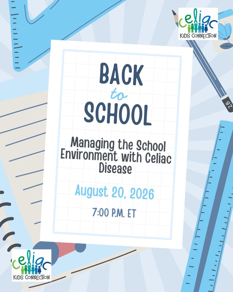 ChildrensCeliac's tweet photo. Back To School Session – August 20th at 7:00 p.m. ET
Our annual session walks you through everything you need to help your child thrive at school with CD. Bring your questions for our panel with medical experts!

https://t.co/RBu9JD8Lqr https://t.co/PnpNXLhEi9