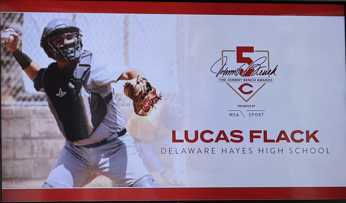 J_Combs20's tweet photo. Had the opportunity to represent the @OHSBCAwebmaster at the Johnny Bench Awards today and meet the greatest catcher of all time @JohnnyBench_5. Congrats to all those nominated and the winners including @Coach_Meikrantz’s catcher Lucas Flack! https://t.co/oKmUWJl2Ky