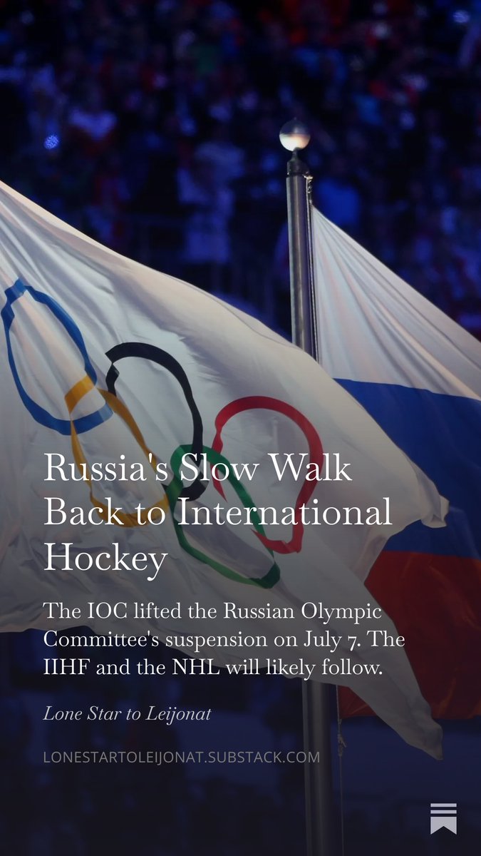 epps_andrew's tweet photo. The International Olympic Committee lifted the Russian Olympic Committee's suspension on July 7. The IIHF and the NHL will likely follow.

So often in International sports there is so much more than just the sport. There is a load of politics that come with these choices. 

In this article I want to breakdown what this means going forward with International Sports. This is definitely a topic that should be discussed, but with my space I want to bring light to some of the Russian prospects who have not had a chance to show out to scouts and Hockey fans because of the choices of their nation.

https://t.co/PE4IvHh67x