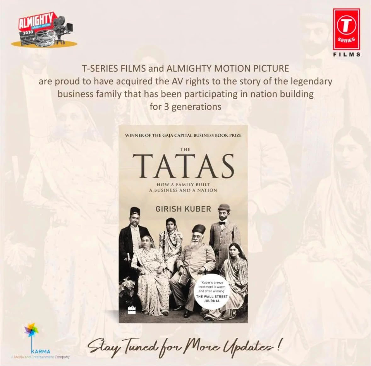 ItsAbishek04's tweet photo. The story behind India’s biggest legacy is ready to unfold. #TSeriesFilms & #AlmightyMotionPicture reunite for #TheTatas an ambitious, character driven series spanning four generations of the family that helped build modern #India
#Tata #Tatas #TataGroup #JRDTata #RatanTata https://t.co/oRxmkhvZ1G