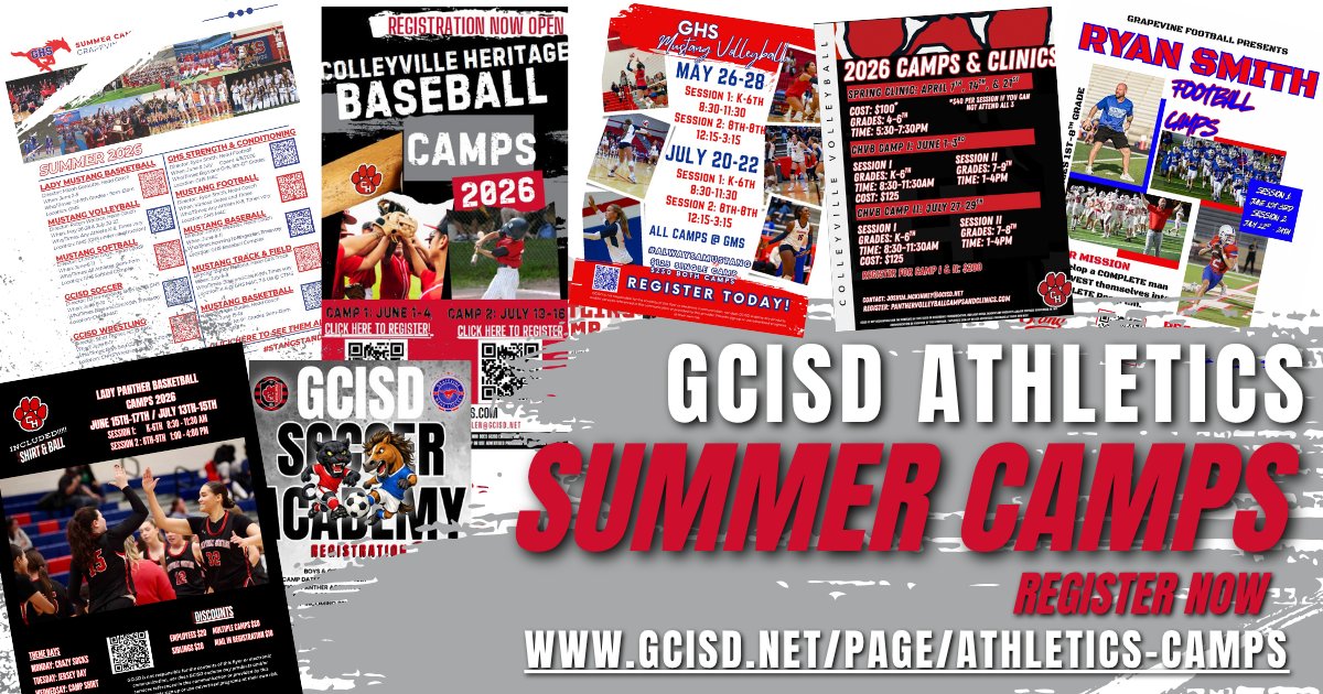 GCISD's tweet photo. Our talented coaches have some exciting camps lined up for the month of July. From baseball to basketball to football to strength conditioning to volleyball, we have a camp for students of all ages and interests.

See the full list: https://t.co/bENzi9Thga https://t.co/vE9R1hfert