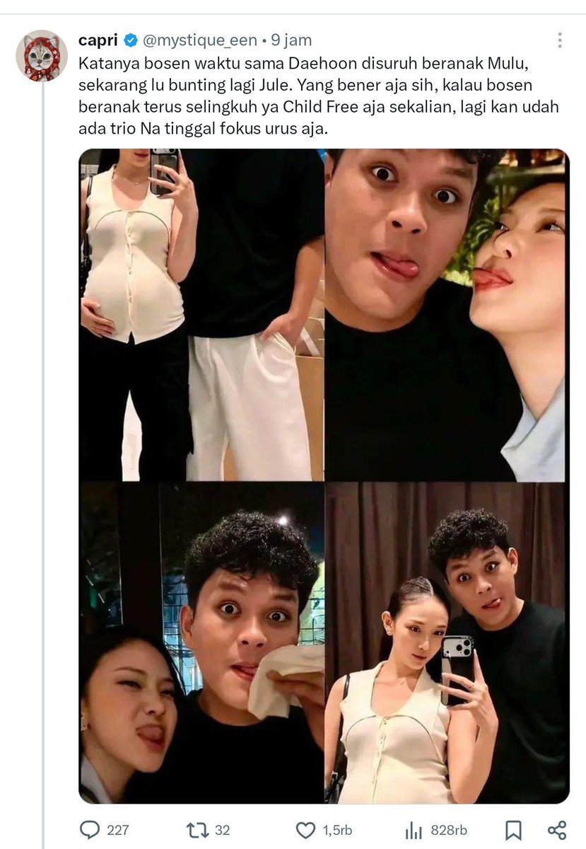soraipena's tweet photo. another cenblu dongo yang rela bikin fitnah cuma demi impressions. 

aku emang gak suka Jule, tapi bikin narasi orang hamil tanpa bukti tuh udah kelewatan. habis itu affiliate lagi monyet. shameless banget.

mana yang reply banyak pula yang percaya. MUTUAL GUE LAGI SIALAN 💔 https://t.co/B3w0KD83sR