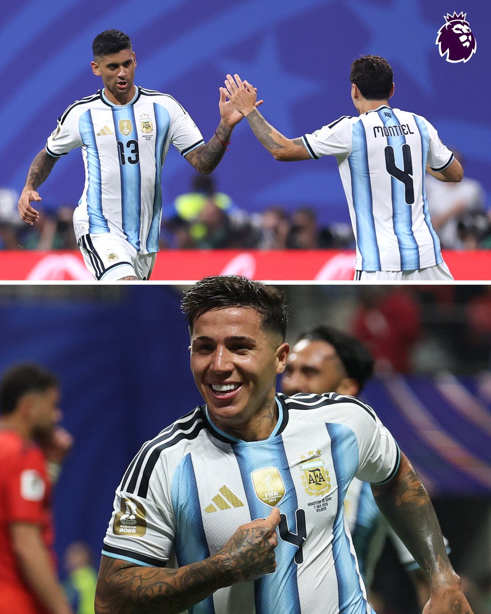 premierleague's tweet photo. Cristian Romero and Enzo Fernandez score in Argentina's thrilling 3-2 comeback against Egypt 👏 https://t.co/eHmWiAsjbA