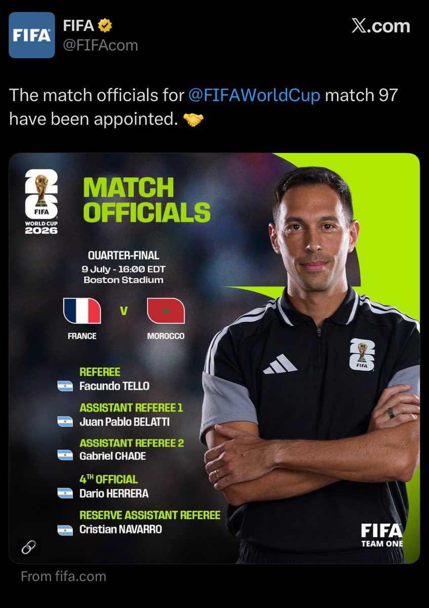 gurpreet09's tweet photo. @FabrizioRomano All officials for the France vs Morocco quarter finals are from Argentina!! They are not even hiding it anymore…anything for Princess Messi 🤣 https://t.co/72M6Zt6HyN