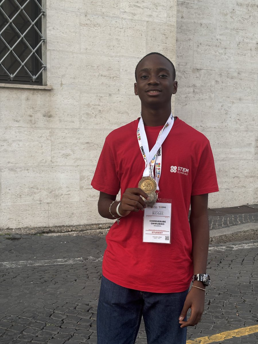 winexviv's tweet photo. Chimdiebube Onwubiko won a gold medal at the International STEM Olympiad.

He is just 13 years old and currently in JSS3. He has finished _Engineering Mathematics_ by K.A. Stroud.

He has now proven himself on the world stage. https://t.co/HfnxTC3vwV
