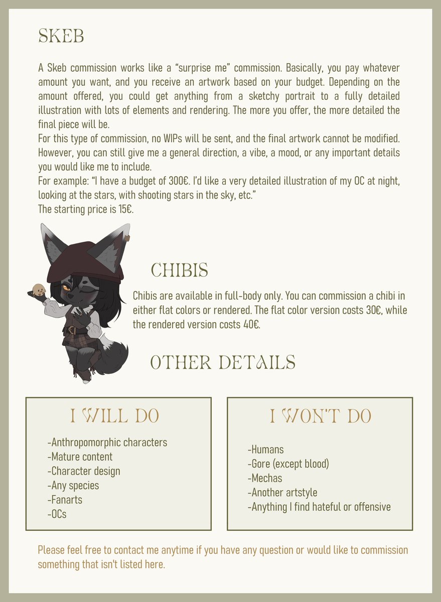 Naust_'s tweet photo. Here is the new price list ! I offer new services like chibis and skeb cms ! 

Don't hesitate to reach me on discord (naust_art) or directly on Vgen! Or even in dms 🫶

#vgen #vgencomms #furryart https://t.co/MwAYoxQ6hK