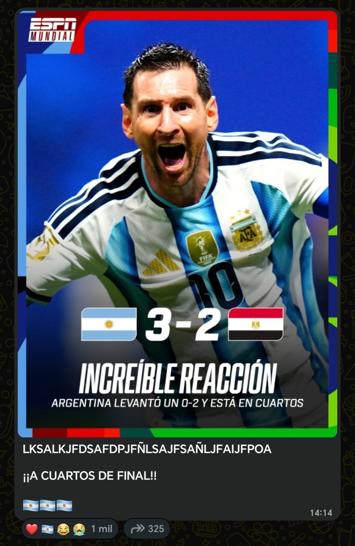SamuelKitsune14's tweet photo. Gana Argentina 

ESPN Argentina en WhatsApp: https://t.co/WfUIpMLMco