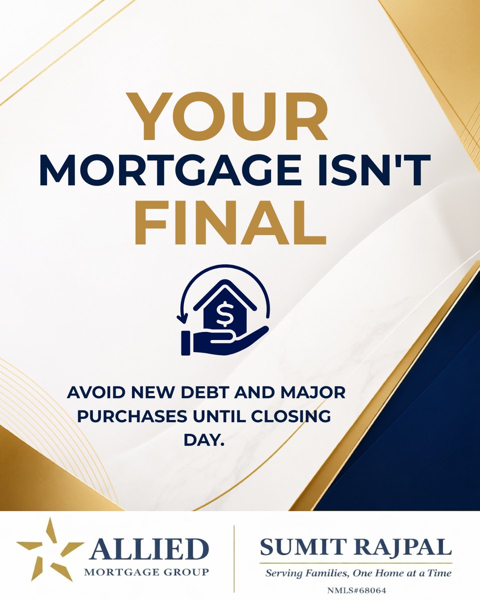 loansbySumit's tweet photo. Don't buy a car before your mortgage closes!
Your loan isn't final until closing. A new car loan, credit card, or big purchase could delay or even derail your mortgage.
#MortgageTips #HomeBuying #FirstTimeHomeBuyer #MortgageAdvice #LoansbySumit https://t.co/uf9iOtXzjI