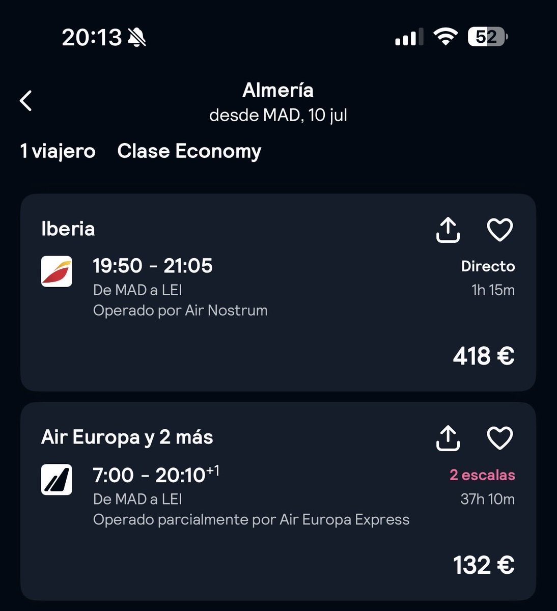 megias_julian's tweet photo. 418 € por un vuelo directo a Almería este viernes por la mañana. 130 € haciendo escala en Londres. 🤡
@AirNostrumLAM haciendo negocio redondo a costa de los almerienses con el monopolio del puente aéreo. Nadie en @aytoalm piensa exigir explicaciones sobre esta estafa? #Almería https://t.co/YUpkAtDsAI