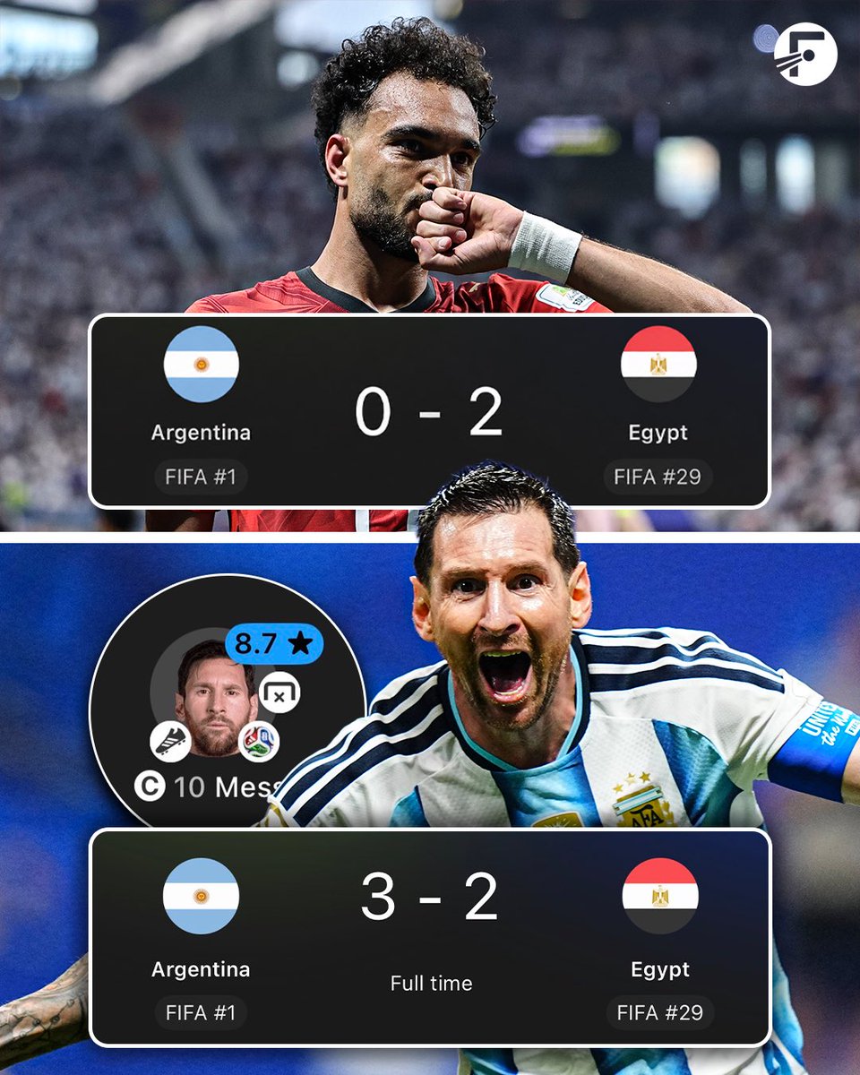 FotMob's tweet photo. With 11 minutes left, Egypt were 0-2 up against Argentina…

By full time, Argentina had scored three. 🤯🇦🇷 https://t.co/dGxz9qy8V7