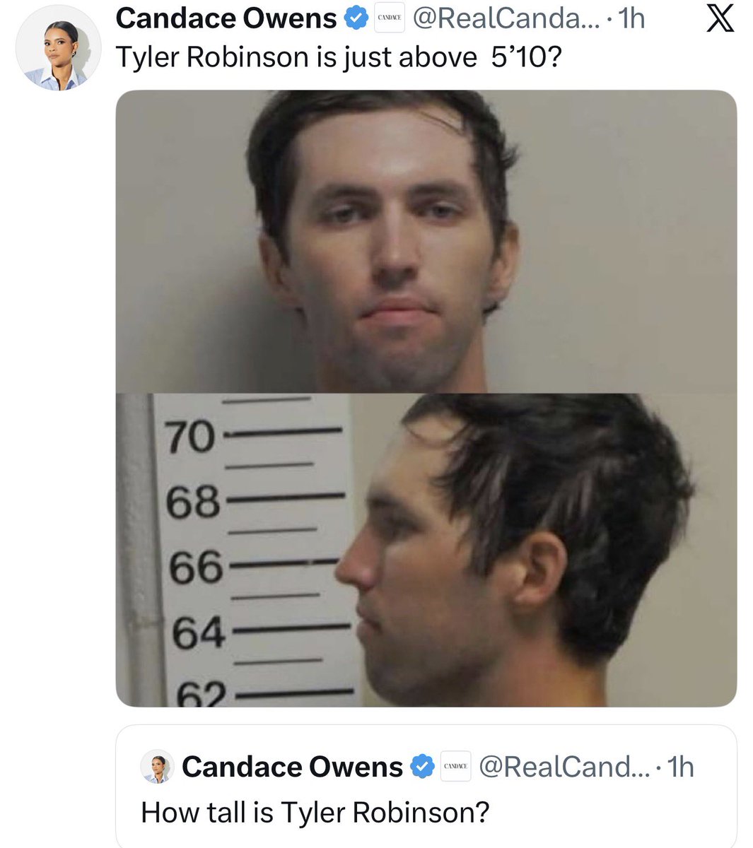 CinemaShogun's tweet photo. 🚨 Candace Owens is having a full on panic attack today‼️

The surveillance footage is triggering her.

She can’t handle her theories being dismantled in front of her face in real time for the entire world to see.

So she’s raging out on X asking herself questions and then answering them herself.

In the midst of her panic attack the only thing she can come up with is that Tyler Robinson looks taller than 5’10 in the security footage.

I guess that wraps things up. We can toss away all of the actual evidence now because Candace Owens says there’s a discrepancy with his height.

This is so pathetic.

But I’ll admit I enjoy watching her squirm.