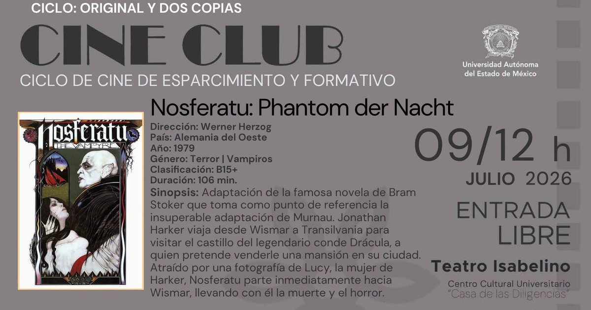 ErickDTapia's tweet photo. @_AmbaRdz_ En la UAEMex, todos los jueves hay un Cineclub en la Casa de las Diligencias. https://t.co/WsVrUxlAYm