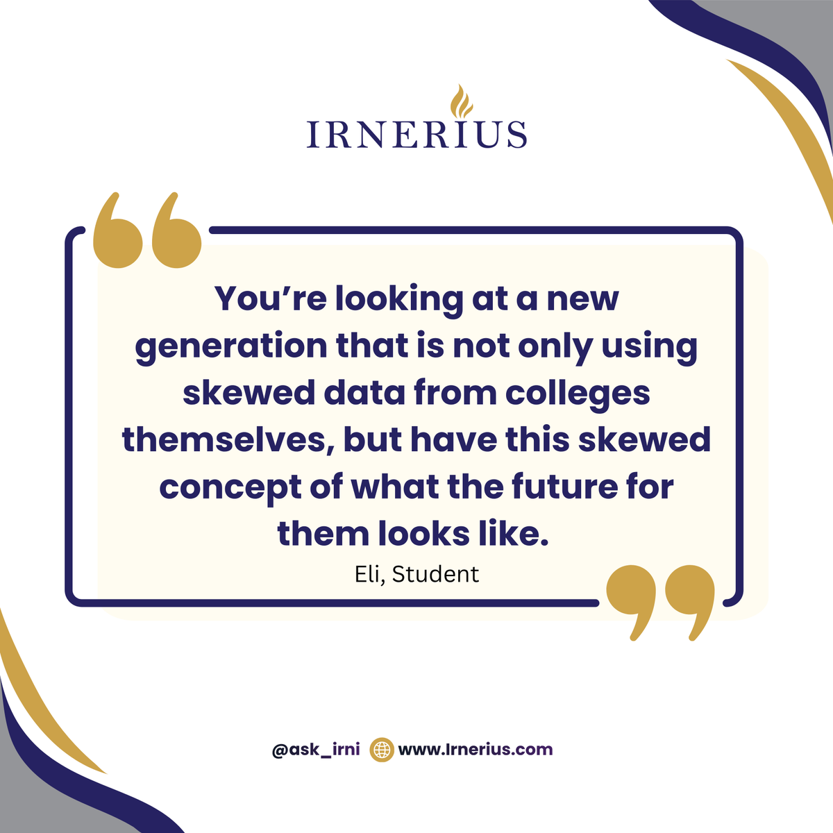 AskIRNI's tweet photo. The college search shouldn't be built on skewed data and unclear futures. 

That's exactly why we built Irnerius - to give students real data, clear insights, and a personalized path forward. No more guessing. No more relying on what colleges want you to see.

Your future deserves better than biased information. Let Irnerius help you make decisions based on facts, not marketing. Start free today for 10 days. Link in bio.

#CollegeSearch #RealData #IrneriusAI #CollegePlanning #StudentSuccess