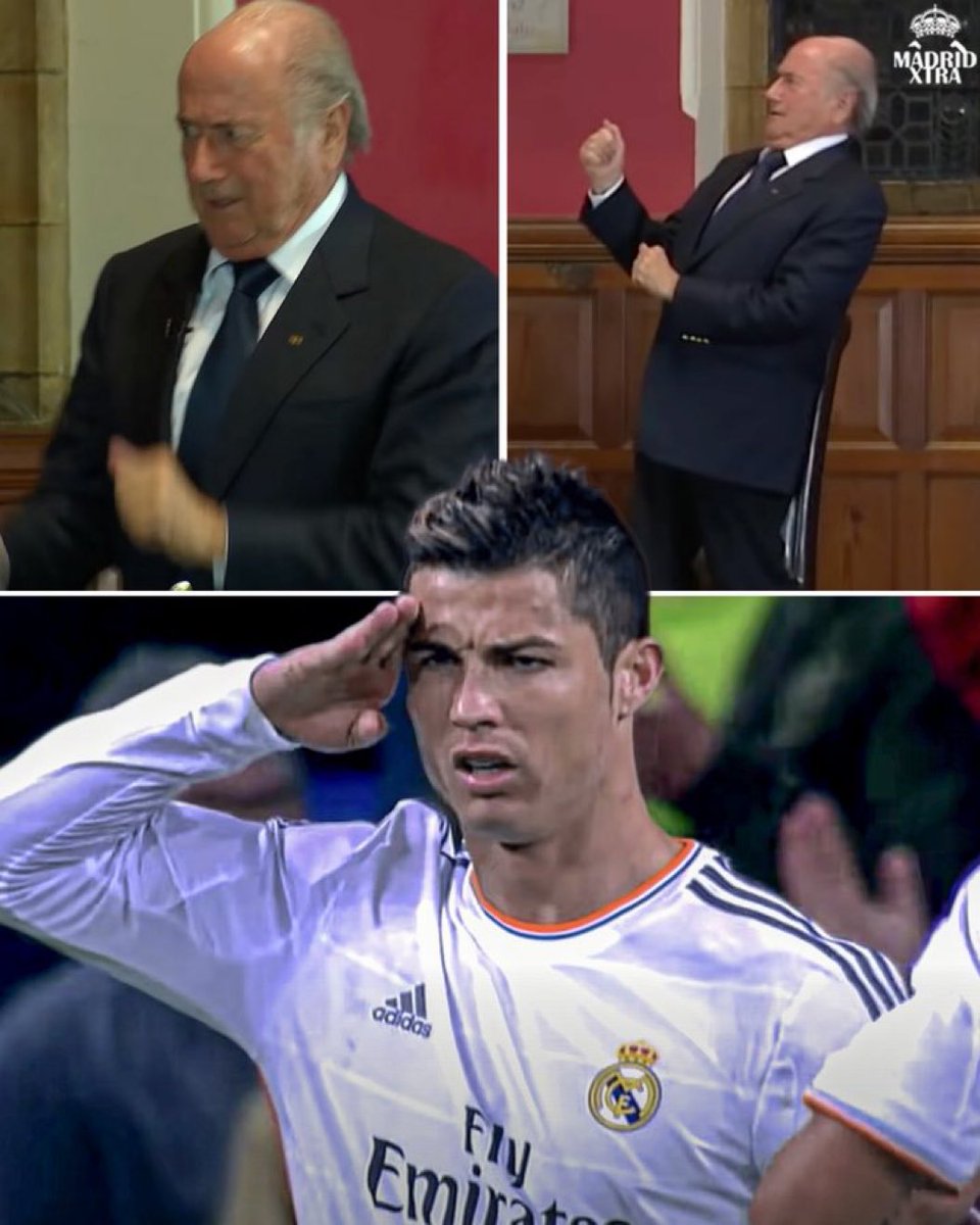 SrNaninho's tweet photo. Cuando Blatter era presidente de la FIFA se burló de Cristiano Ronaldo diciendo que actuaba como un comandante.

Unos días después, Cristiano Ronaldo celebró el gol de esta manera.

Ayer, hoy y siempre… Contra todo y contra todos. https://t.co/7KbCPThorF