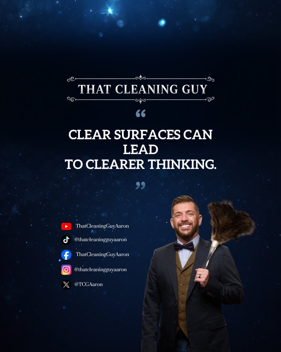 TCGAaron's tweet photo. The secret to better focus? It might just be your countertop. 🧹✨

'Clear surfaces can lead to clearer thinking.'

Agree or Disagree? Let’s settle this in the replies! 👇 

#TCGAaron #CleaningMotivation https://t.co/ysBx6Hh1ZH