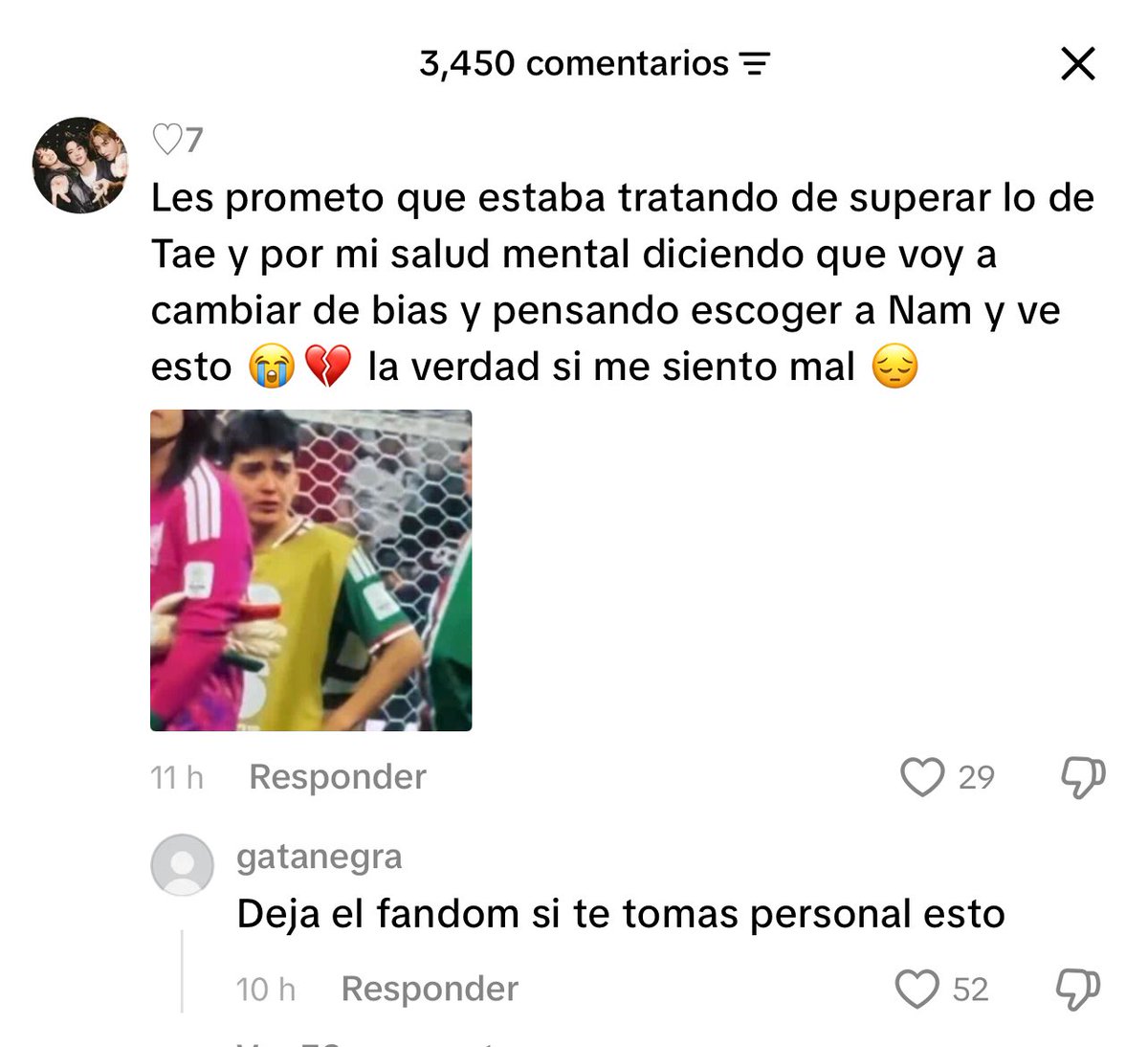 hobismineee's tweet photo. la cantidad d coments q están saliendo por lo q dijo Nam es irracional; como te vas a poner a rebajar y decir q te saldrás del fandom, FELICITAR AL GANADOR NO ES LO MISMO Q ESTAR D SU LADO, es solo FUTBOL, tienen libertad de expresión, no sean exageradas, maduren ya https://t.co/sbGgdSwt8K