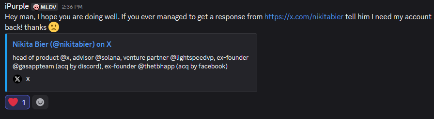 0xTriboulet's tweet photo. @ipurple got the ban hammer too. Can we *please* talk to the manager @nikitabier @X @elonmusk https://t.co/YYqO73jEkc