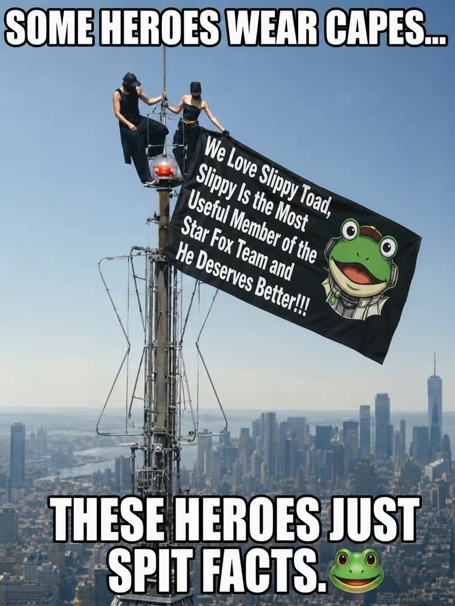 RingoRivers67's tweet photo. Slippy Doesn't Deserve the Hate So I Made a Meme of the Empire State Building Climbers The Slippy Hate is Forced, #SlippyToad Deserves Better, So as the Greatest Couple Ever!
#empirestatebuilding #empirecouple #climbingcouple #starfox https://t.co/u5kjgLdGO8