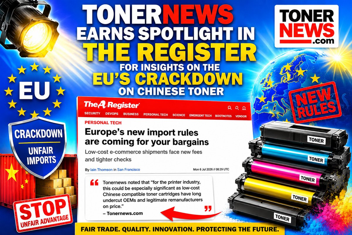 tonernews's tweet photo. Tonernews Earns Spotlight in The Register for Insights on the EU’s Crackdown on Chinese Toner.
https://t.co/HzgZOKKSH5
#print #toner #tonercartridge #InkCartridge #Printing #printercartridges #copiertoner https://t.co/92jrvF4D4d