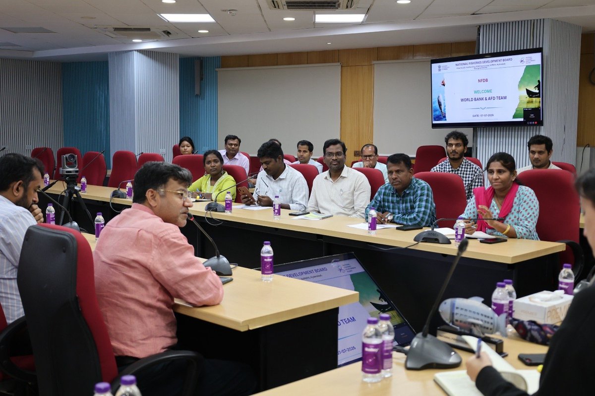 FisheriesGoI's tweet photo. As part of the 4th Implementation Support Mission for PM-MKSSY, the World Bank and Agence Française de Développement (AFD) team, along with representatives from the PMU, Department of Fisheries, Government of India, visited the National Fisheries Development Board (NFDB) in Hyderabad, Telangana.

The Mission interacted with NFDB officials and reviewed the progress of key initiatives under PM-MKSSY, gaining valuable insights into their implementation and the ongoing efforts to strengthen the fisheries sector.

#PMMKSSY #NFDP #WorldBank #AFD #Telangana