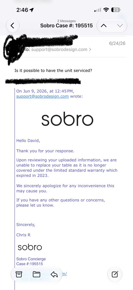 TheDaVenci's tweet photo. @sobrohome my nightstand dies out of nowhere and your customer service leaves me on read with no repair solution in sight. #PoorService #customerservice https://t.co/fswWjWh4r0