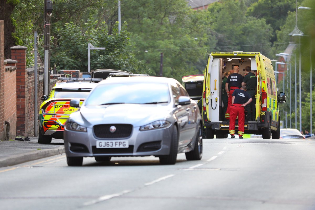 aspmcr's tweet photo. Park Road in Glodwick, Oldham is currently closed after a serious road traffic collision.

The collision is believed to have involved a pedestrian and a car being pursued by officers.

This is yet to be confirmed. https://t.co/IvqvjscLgy