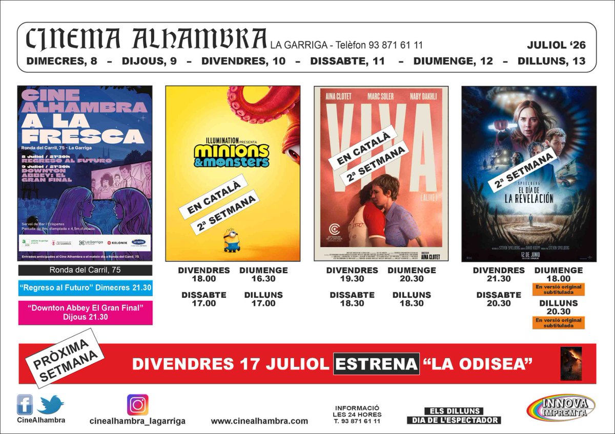 JMpatrocinis's tweet photo. #Cartellera del 8 al 13 de Juliol!
#CineAlhambra #laGarriga
#Cultura 💕 https://t.co/m8rgme19LL