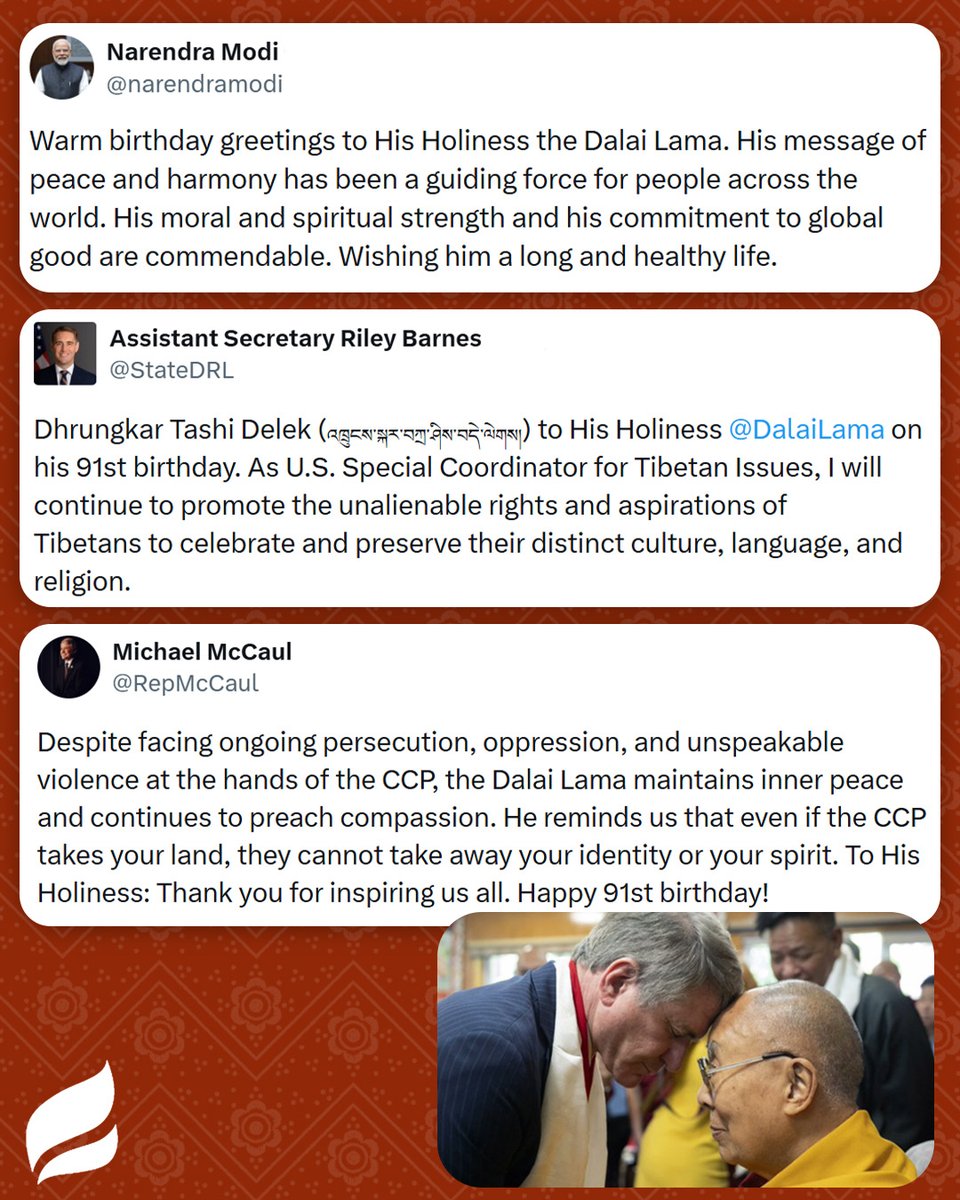 SaveTibetOrg's tweet photo. On July 6, the world celebrated His Holiness the Dalai Lama's 91st birthday! In celebration of his birthday, we thank all the world leaders for offering birthday wishes to His Holiness and for your continued support of #Tibet and the #Tibetan people! https://t.co/dIZNONh9Wp