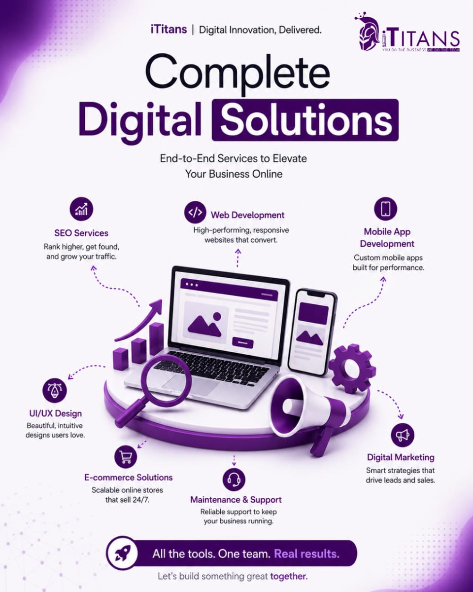 ITitans123's tweet photo. Empowering businesses through complete digital solutions.
From high-performing websites and mobile apps to SEO, UI/UX design, e-commerce, and digital marketing — iTitans covers every aspect of your digital journey.
You do the business. We do the tech. https://t.co/z6GmlRqgTL